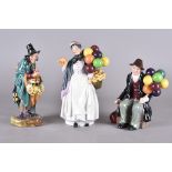 Three Royal Doulton figurines, Balloon Seller HN 1954, Biddy Penny Farthing HN 1843 and The Mask