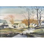 R.J. Tilley (20th Century) oil on canvas 'River Landscape with Village' signed 'RJTilley '74' (lower