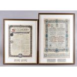 A collection of Chinese and Russian bond certificates, comprising a Chinese Imperial Government 1898