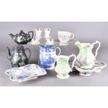 A collection mid to late 19th century British pottery and porcelain items, including two mounded