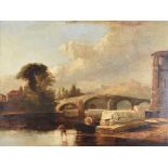 19th Century English School oil on canvas, 'Italianate River Landscape', 61 cm x 45.5 cm, framed