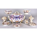 A collection of 19th century Crown Derby porcelain, including a large imari pattern oval soup