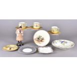 A set of Royal Doulton Shakespearean transfer printed plates together with three matching cups,