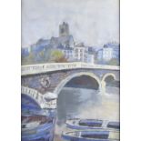 Adolphe Féder (1886-1943) pencil watercolour and gouache on paper, 'View of a Bridge over a River, a