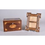 A Georgian and later inlaid tea caddy converted to a letter box. Together with an olive wood