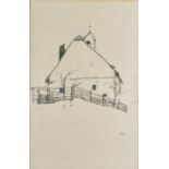 After Egon Schiele (1890-1918) lithograph, 'House with a Bell Tower', 26.5 cm x 17.1 cm, framed