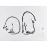 Meiko (Contemporary Japanese) pair of limited edition prints, 'Two Cats' & 'One Cat', signed and