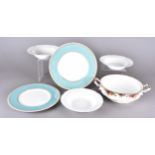 A set of six Royal Albert Lilypad Design soup bowls, six Wedgwood dinner plates with turquoise