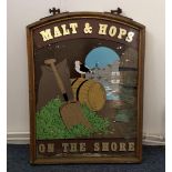 A 20th Century painted wooden pub sign for the Malt and Hops on the Shore, Leith, Edinburgh, 81 cm x