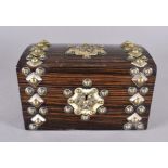 A coromandel and brass bound Victorian tea caddy with Celtic knot, brass embossed decoration to