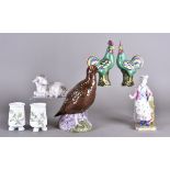 A Beswick grouse decanter, empty, together with terracotta model of a lamb (af), together with a