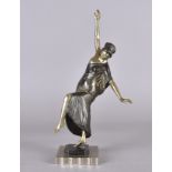 An art deco style bronze figure of flapper dancer, signed H Dicupart on shaped base, 39 cm high