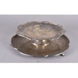 A George VI silver footed octagonal bowl with ribbon and shell rim, by Adie Bros Birmingham 1933, 14