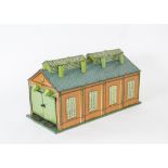 A Hornby O Gauge No 2E Engine Shed, unboxed, overall G, lithography bright, one scratch to roof,