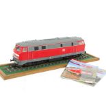 A Piko G Scale German (DB) Class 218 Diesel Locomotive and Display Track, in DB red/grey livery as