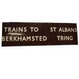 BR London Midland Region Station Sign, an enamelled sign wall mounted with white text on a maroon