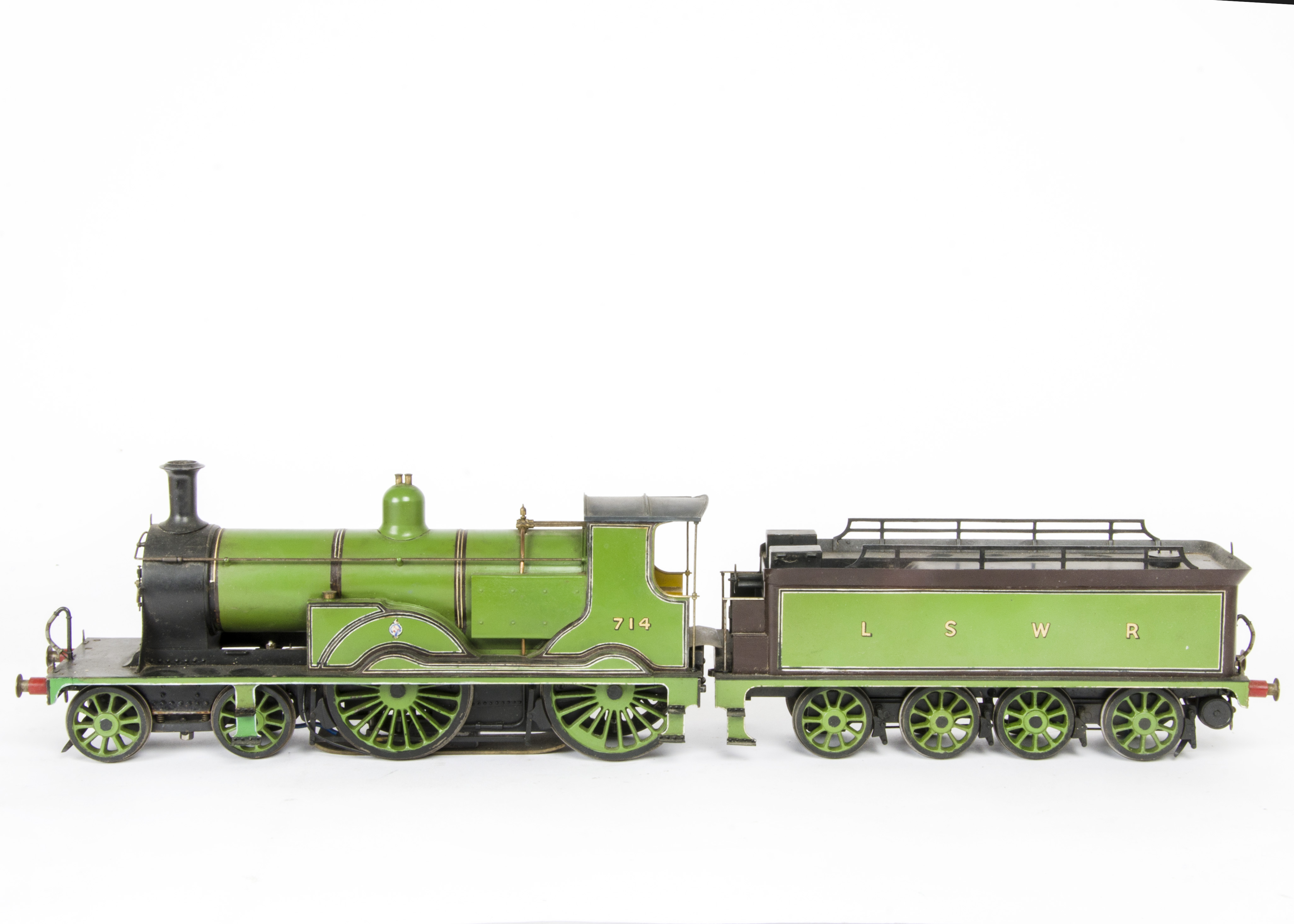 A Gauge 1 Finescale 3-rail/Stud contact LSWR T9 'Greyhound' 4-4-0 Locomotive and Tender, finely made