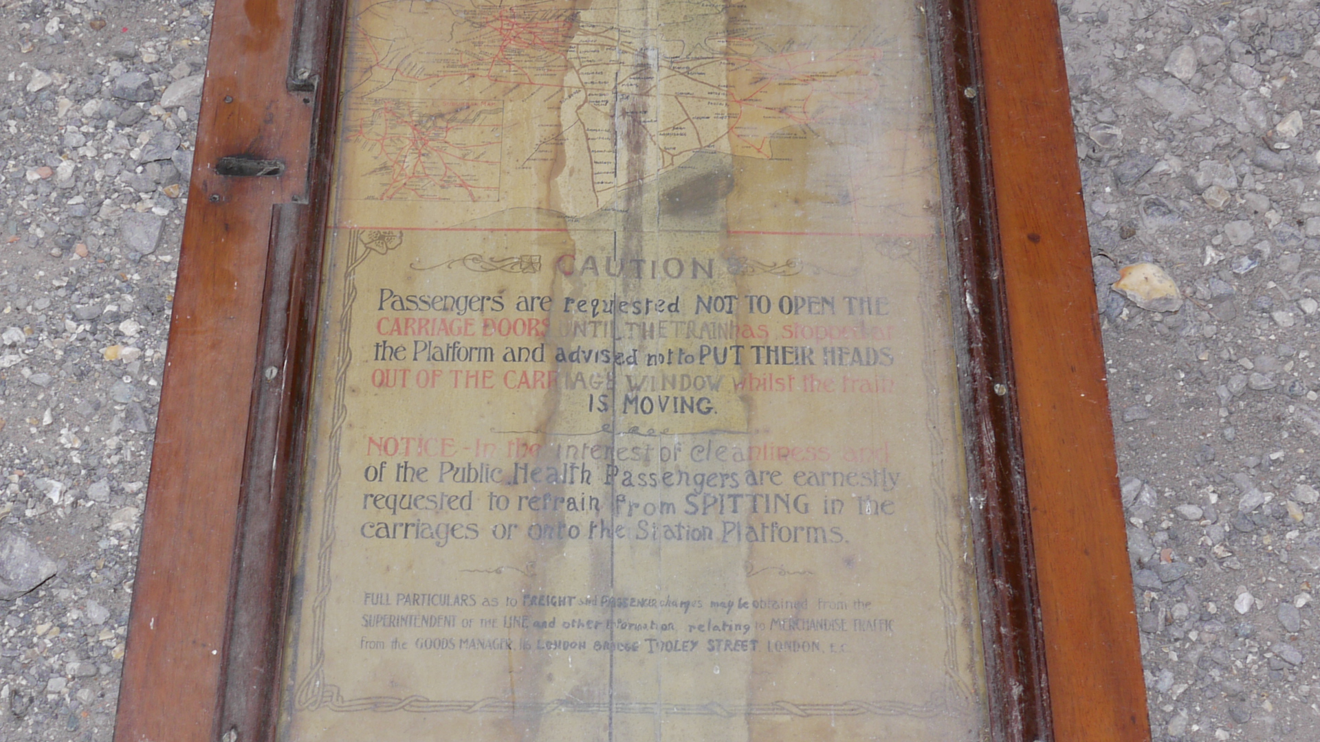 An Edwardian Railway Carriage Lavatory Door, teak door with upper glazed panel inset with poster - Image 4 of 4