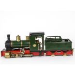 An O Gauge/1 Gauge Convertible Narrow Gauge Live Steam Locomotive and Tender, possibly from kit or
