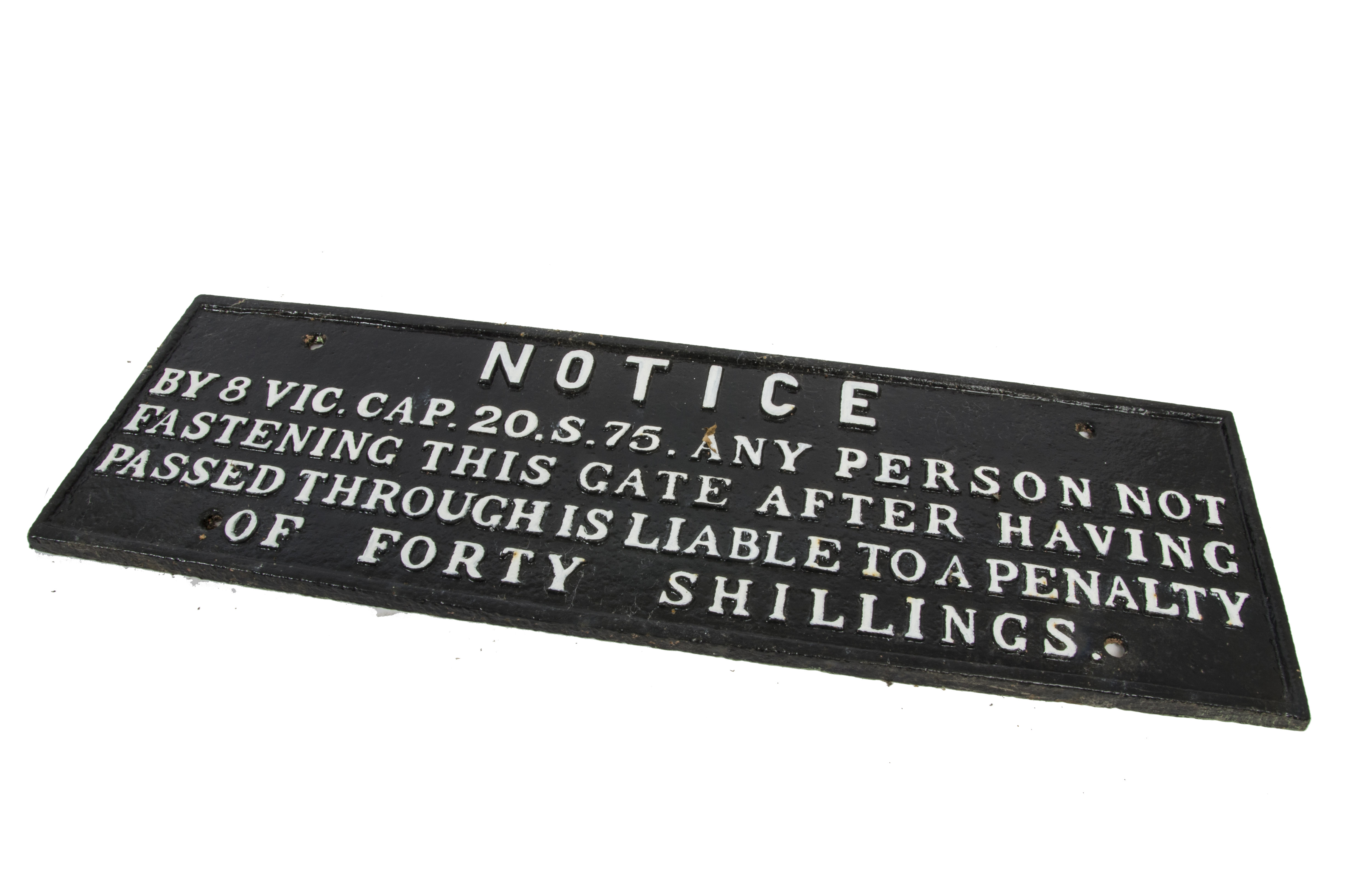 Gate Notice, an original cast iron notice, with white lettering on black inscribed 'Any Person Not