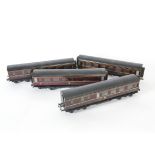 Four Repainted Bassett-Lowke O Gauge Coaches, very nicely restored in LMS maroon as Brake/3rds nos