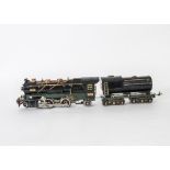 A Vintage Lionel O Gauge 3-rail 260E Locomotive and 260T Tender, the Locomotive in black with