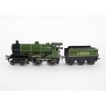 A Repainted Bassett-Lowke O Gauge Clockwork 'Duke of York' 4-4-0 Locomotive and Tender, neatly