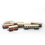 JEP O Gauge 3-rail Pullman Coaches and Postal Vans, all with 'Croc' couplings, comprising three