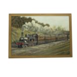 Les Perrin Oil on Board, a scene depicting a NLR train under Steam headed by an Adams 440 Tank