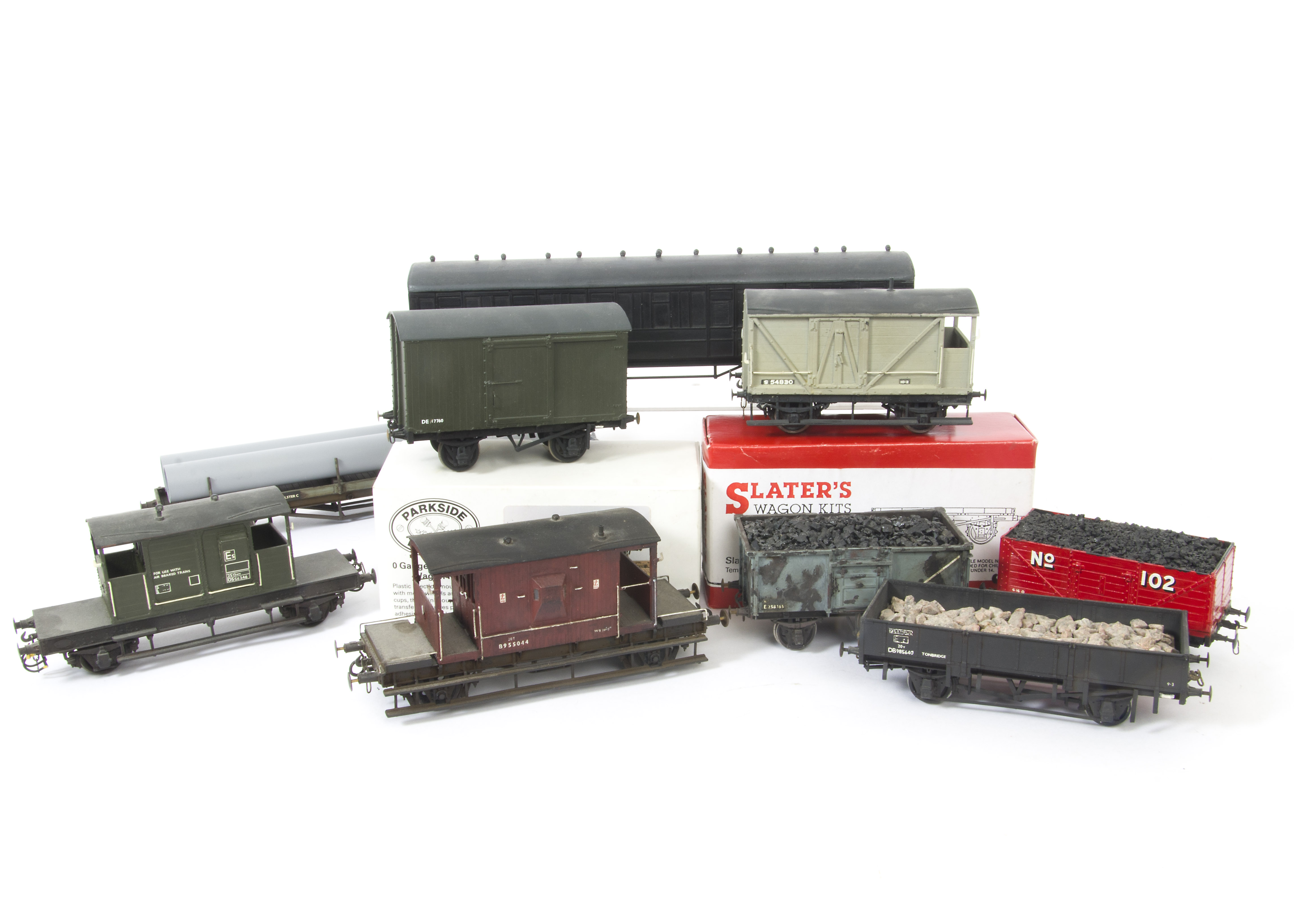 A Group of Kit-built Finescale O Gauge Freight Stock, from kits by Parkside Dundas, Three Aitch