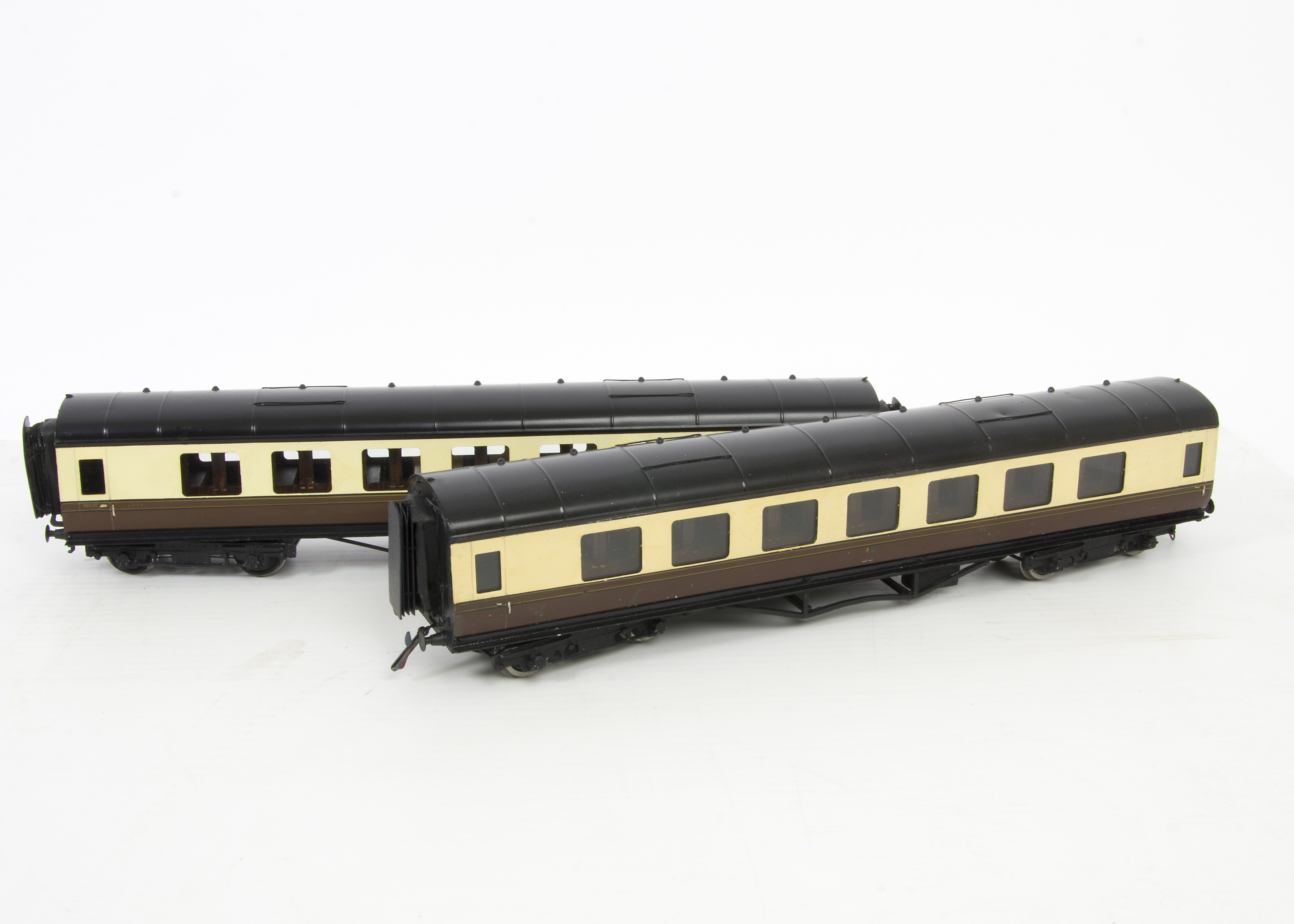 Two Retouched Exley O Gauge GWR K5 Type Corridor Coaches, both in chocolate/cream, comprising 1st/