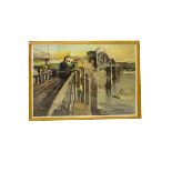 Terence Cuneo Furnishing Posters, a large pair of framed posters one depicting Clapham Junction (