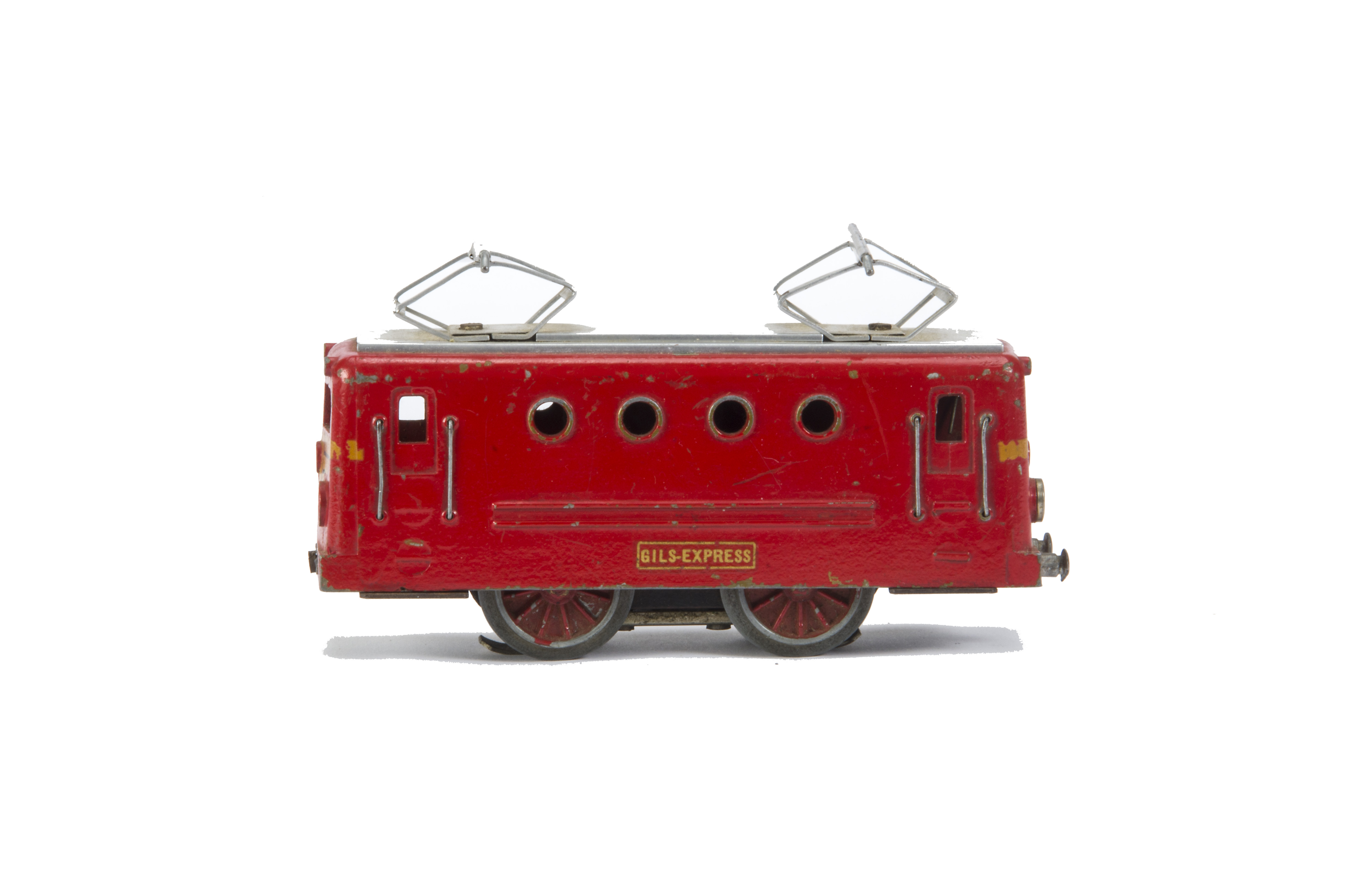 An Uncommon Express Gils (Belgium) O Gauge 3-rail Electric Locomotive, an 0-4-0 finished in red with