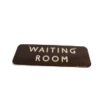 Waiting Room Sign, a BR Western Region Worcester station enamelled sign, with white lettering on a