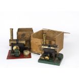 Two Bowman Live Steam Spirit-Fired Stationary Engines, one model M140 small twin-cylinder engine