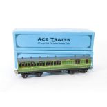 Three ACE Trains O Gauge C/1 SR Coaches, in individual boxes, comprising 1st Class, 3rd Class and