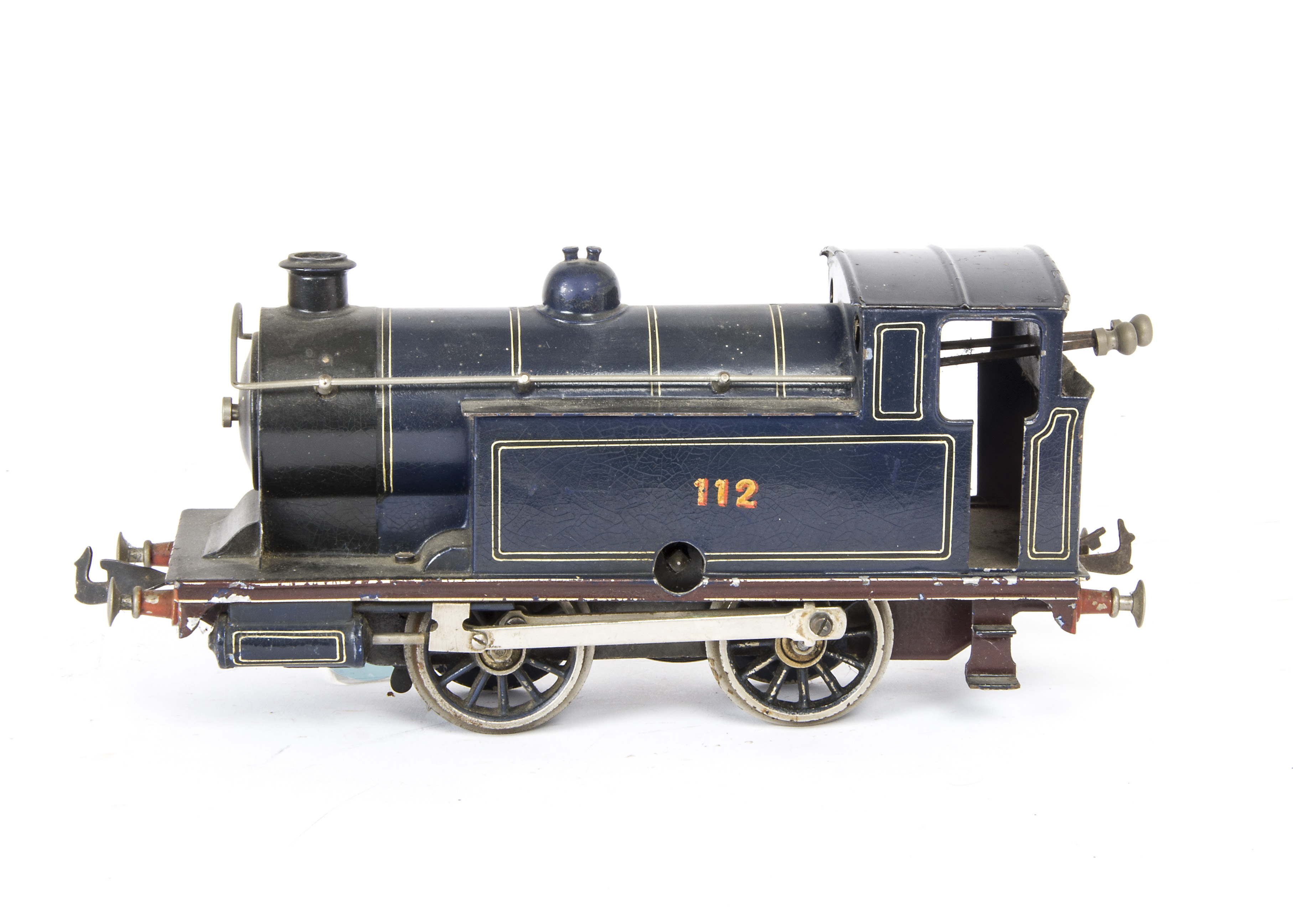 A Bassett-Lowke Gauge 1 Clockwork No 112 0-4-0 Tank Locomotive, in 'Caledonian Blue' livery, F-G,