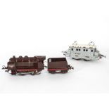 Two French Hornby O Gauge 20v Electric Locomotives, comprising SNCF crimson-brown 0-4-0 and