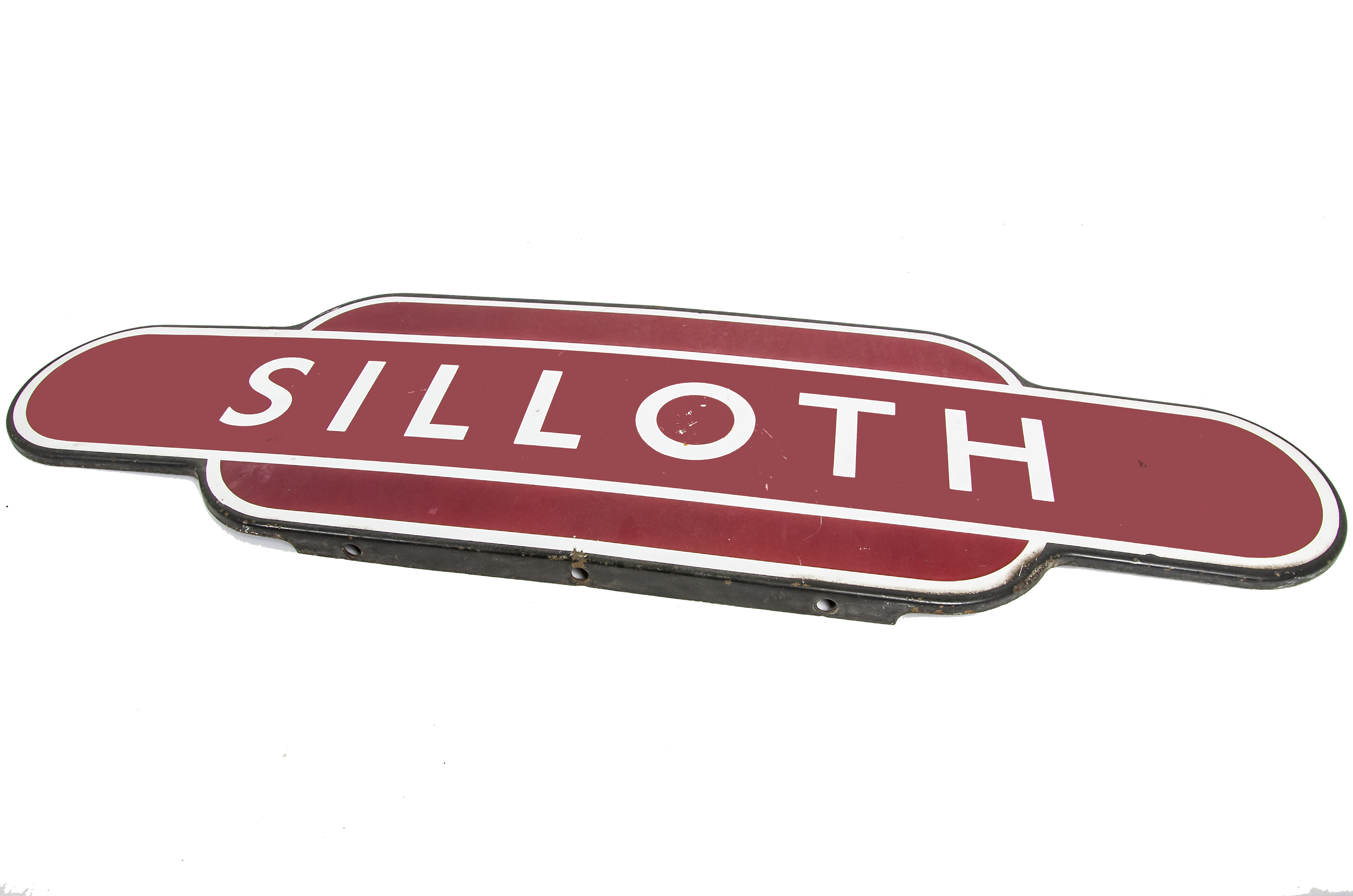 Silloth Station Totem Sign, a BR LMR Region Silloth Station enamelled totem sign, closed in 1964,