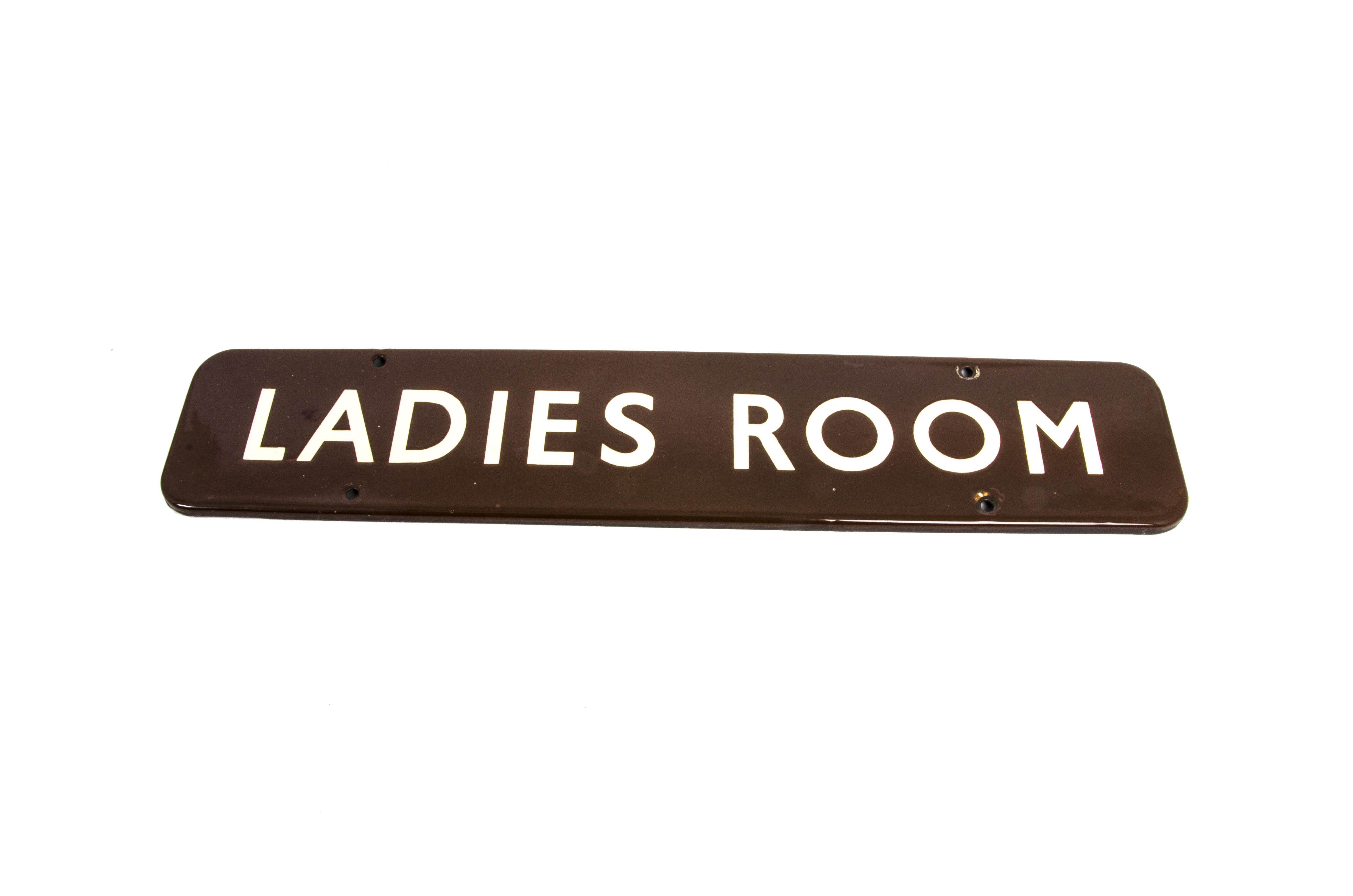 Ladies Room Sign, a BR Western Region Worcester station enamelled sign, with white lettering on a