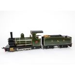 An O Gauge/1 Gauge Convertible Narrow Gauge Live Steam 0-6-0 Locomotive and Tender, possibly from