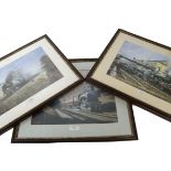 Steam Locomotive Furnishing Prints, a collection of fourteen prints glazed in matching moulded
