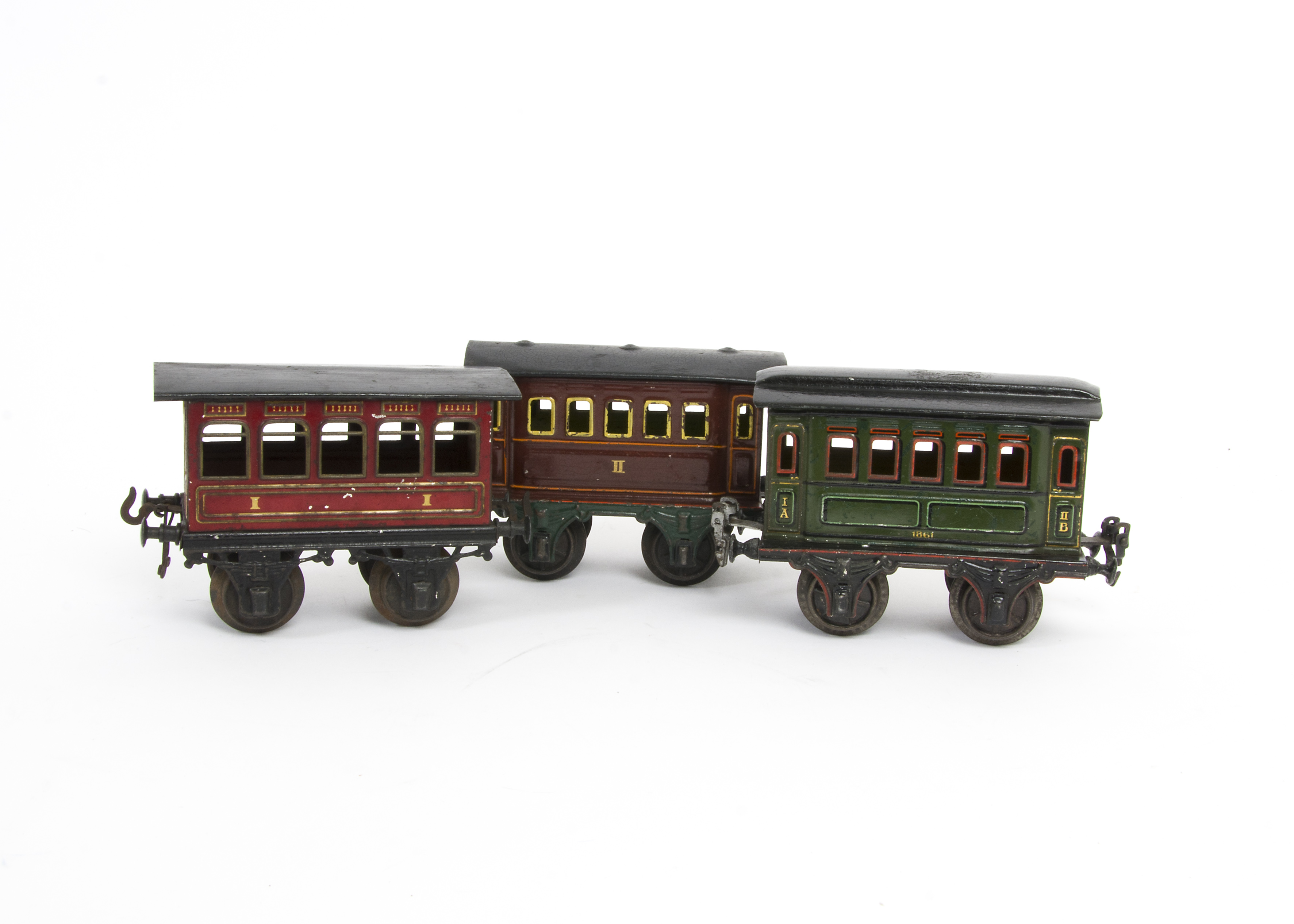 Early Gauge 1 Four-wheeled Continental-style Coaches by Märklin and (probably) Carette, comprising