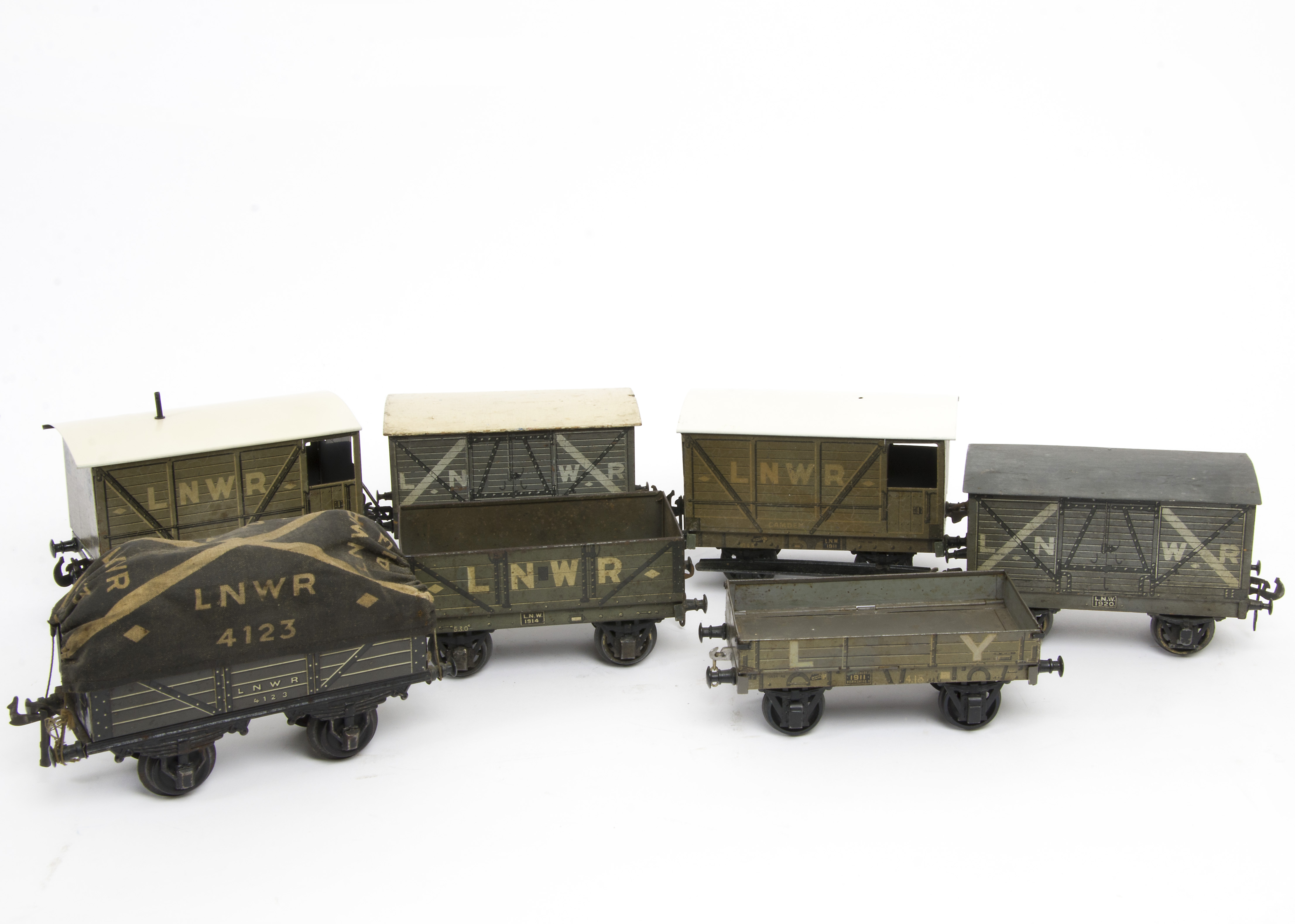 Wood and Tinplate Gauge 1 LNWR and L&Y Railway Freight Stock by Bassett-Lowke, comprising two wooden