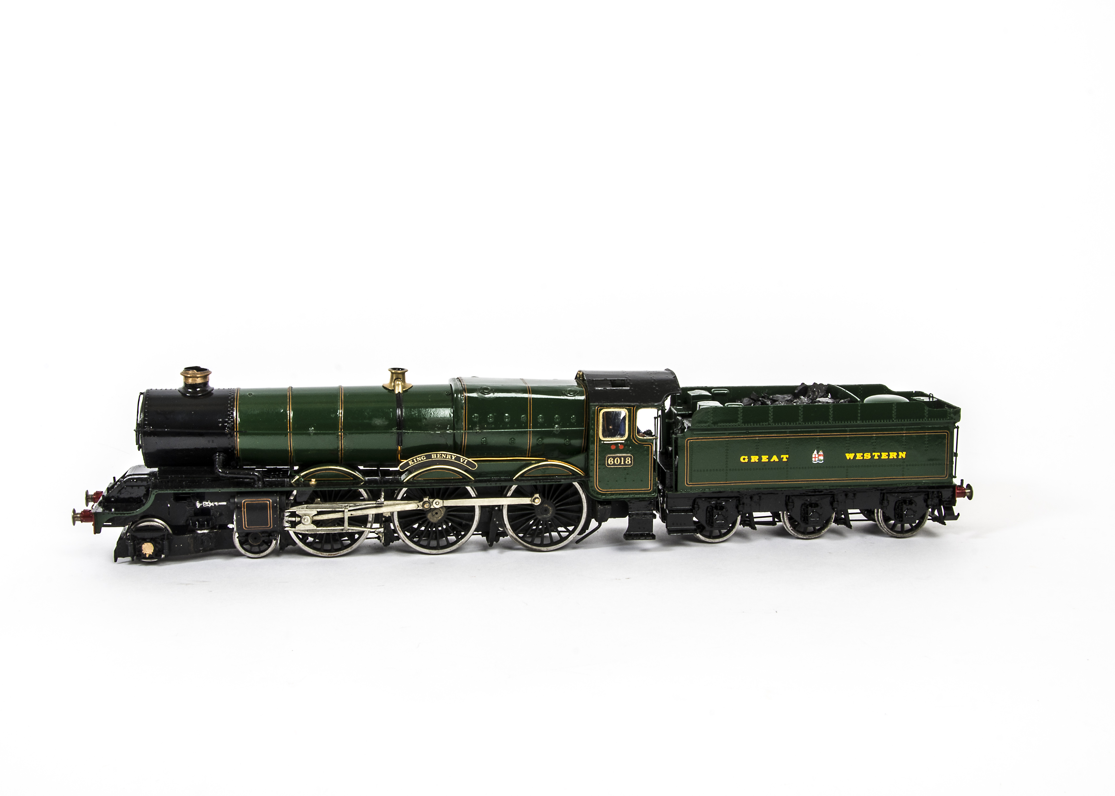 A Finescale O Gauge Kitbuilt GWR 'King' Class 4-6-0 Locomotive and Tender, from unknown brass kit,