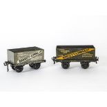 Two Bassett-Lowke O Gauge Private Owner Open Wagons, comprising light grey with white band short