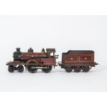 An Uncommon and Early Carette O Gauge Clockwork '4-4-0' Locomotive and Tender, actually a single-