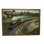 Les Perrin Oil on Board, a scene depicting 6012 King Edward, under Steam with passenger coaches