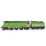 An ACE Trains O Gauge 2/3-rail E/9 Bulleid Pacific Locomotive and Tender, in SR malachite green as