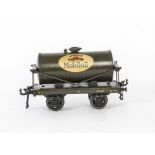 An Unboxed Original Bassett-Lowke O Gauge Mobiloil Tank Wagon, Mobiloil (Gargoyle) in dark grey with